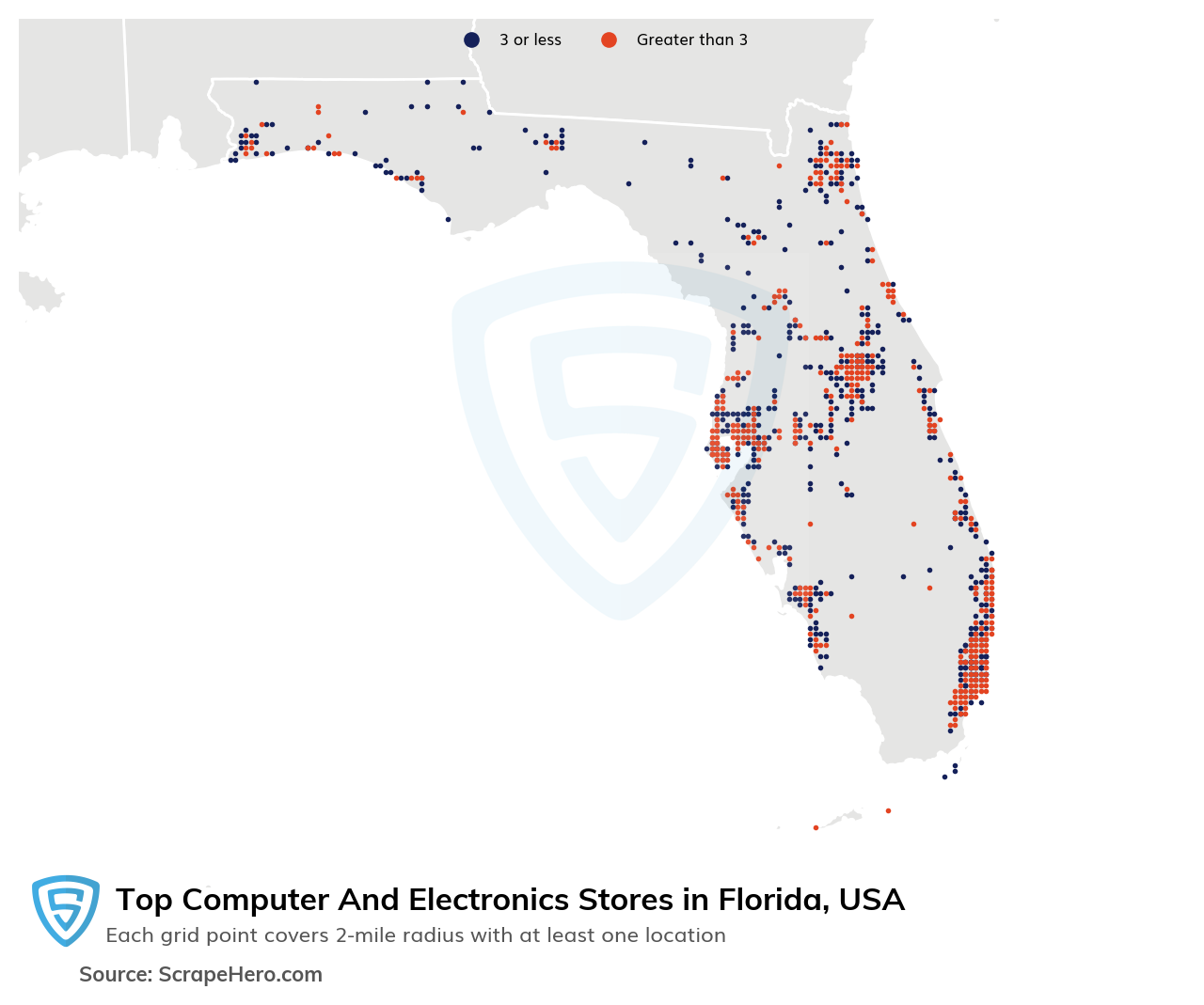 Map of 10 Largest computer & electronics stores in Florida in 2025 Based on Locations