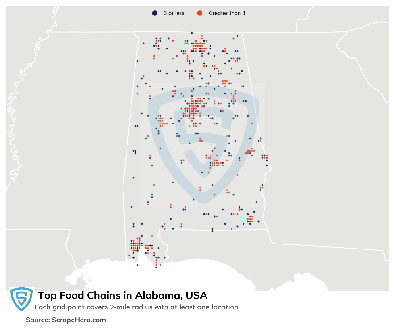 Map of top food chains in Alabama in 2025