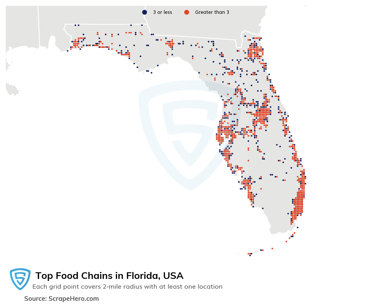 Map of 10 Largest Food Chains in Florida in 2022 Based on Locations