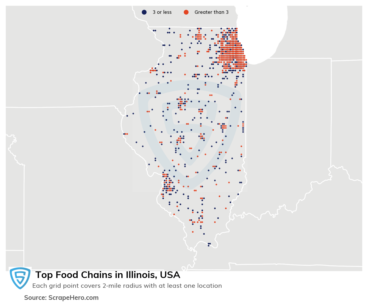 Map of 10 Largest food chains in Illinois in 2024 Based on Locations
