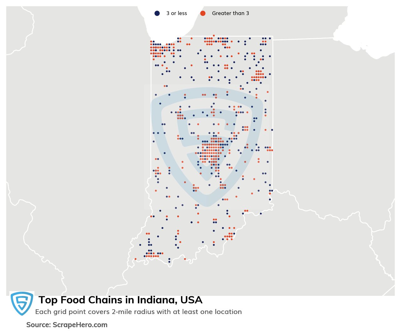 Map of top food chains in Indiana in 2025