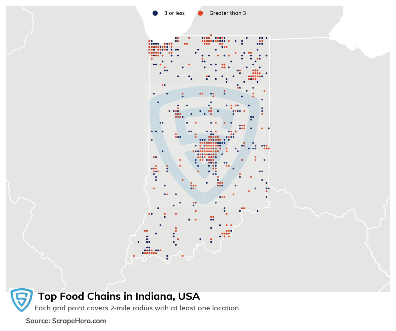 Map of top food chains in Indiana in 2024