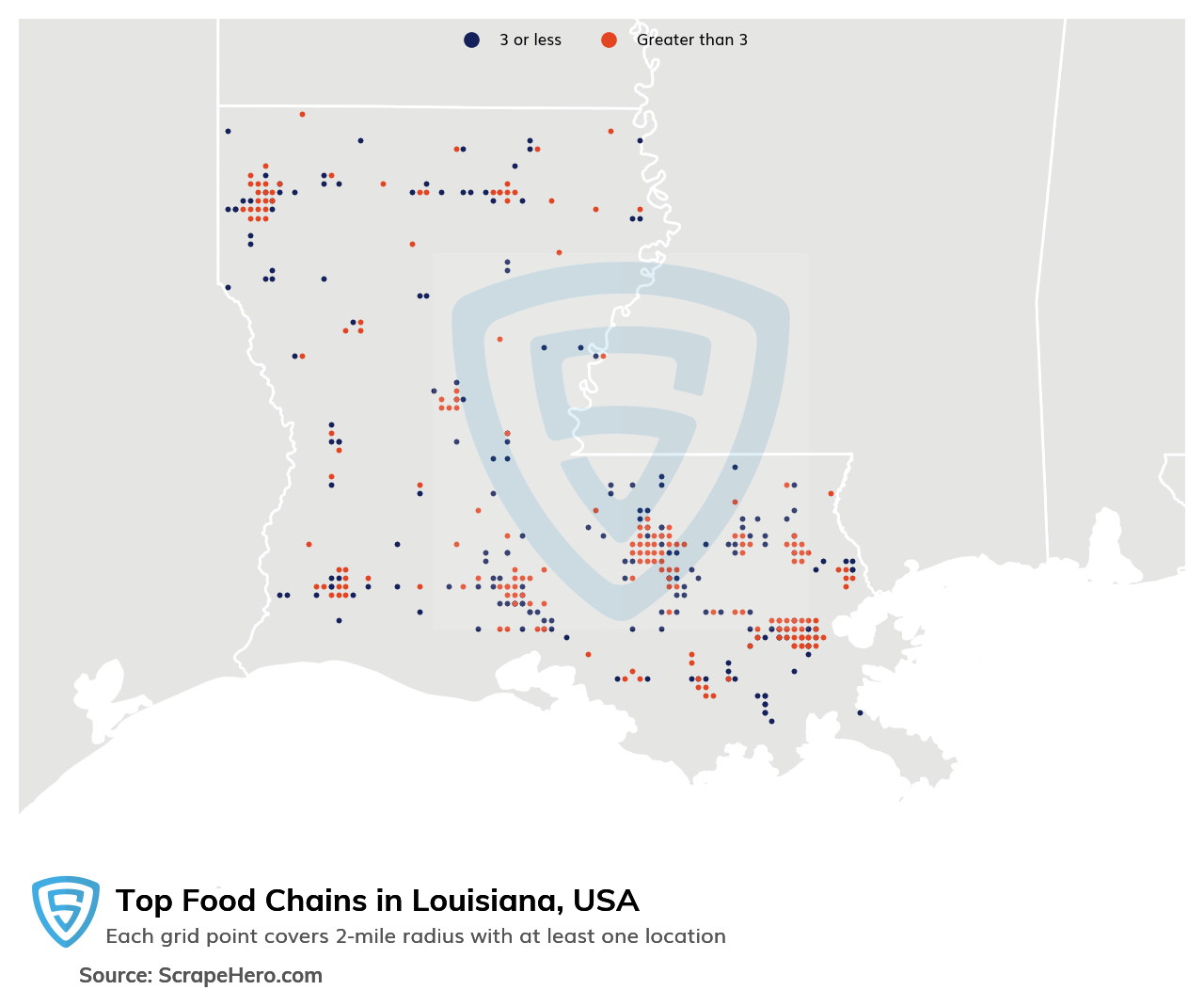 Map of top food chains in Louisiana in 2024