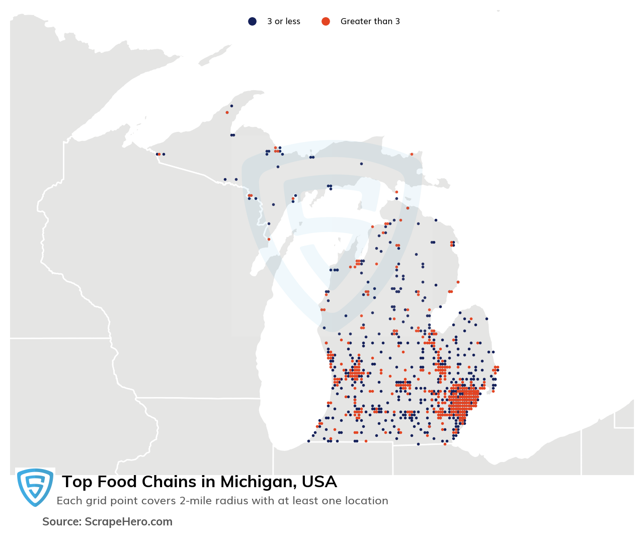 Map of 10 Largest food chains in Michigan in 2023 Based on Locations