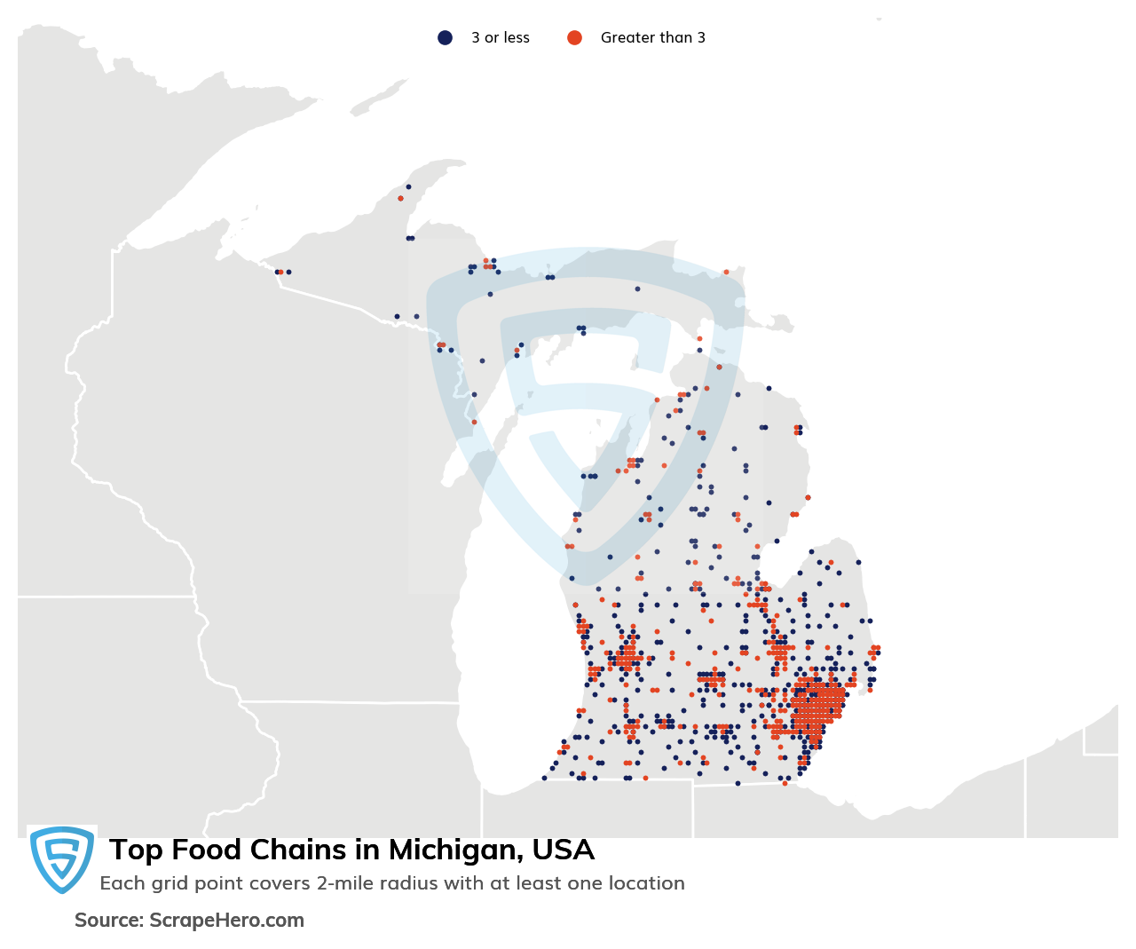 Map of top food chains in Michigan in 2025