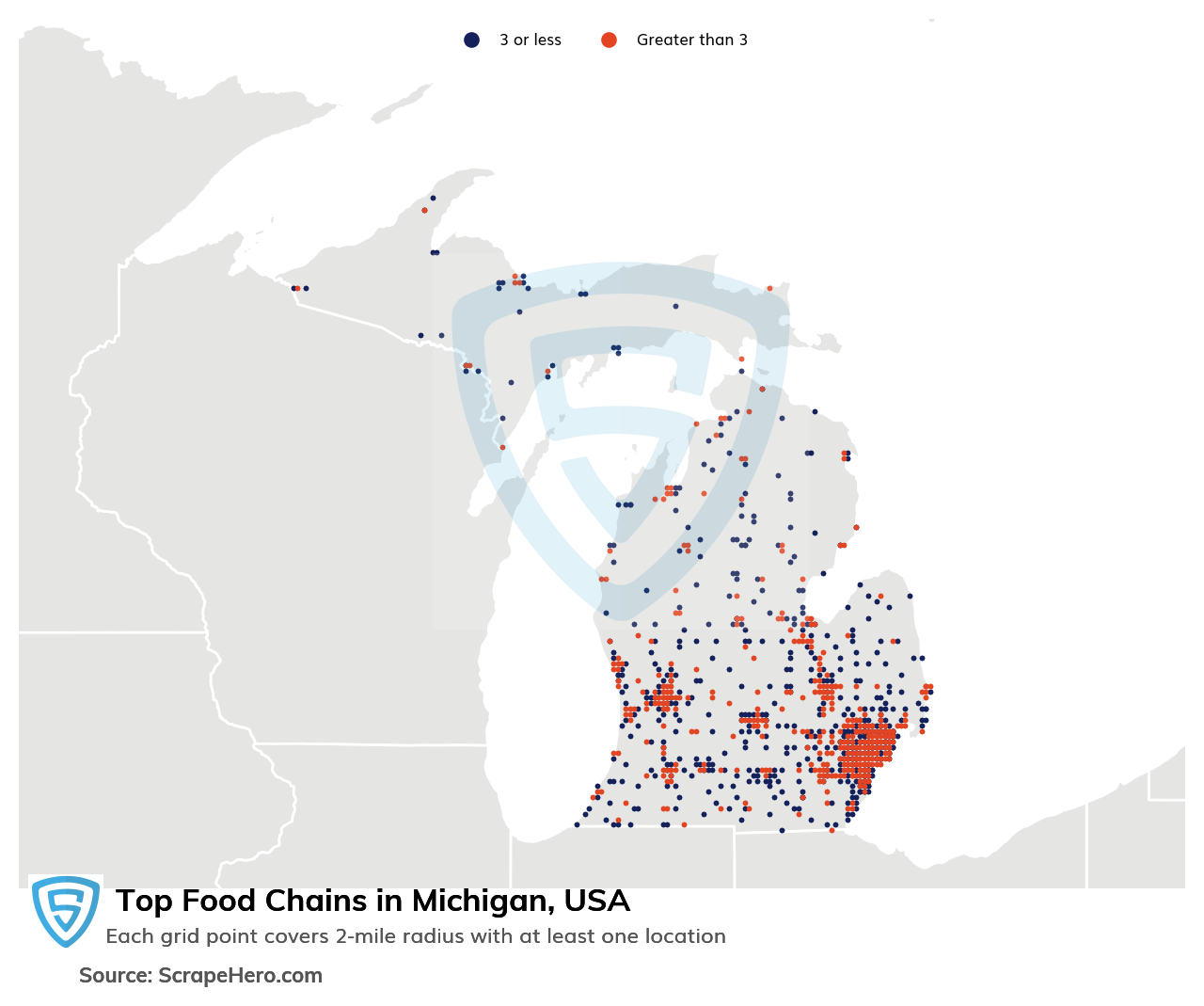 Map of top food chains in Michigan in 2024