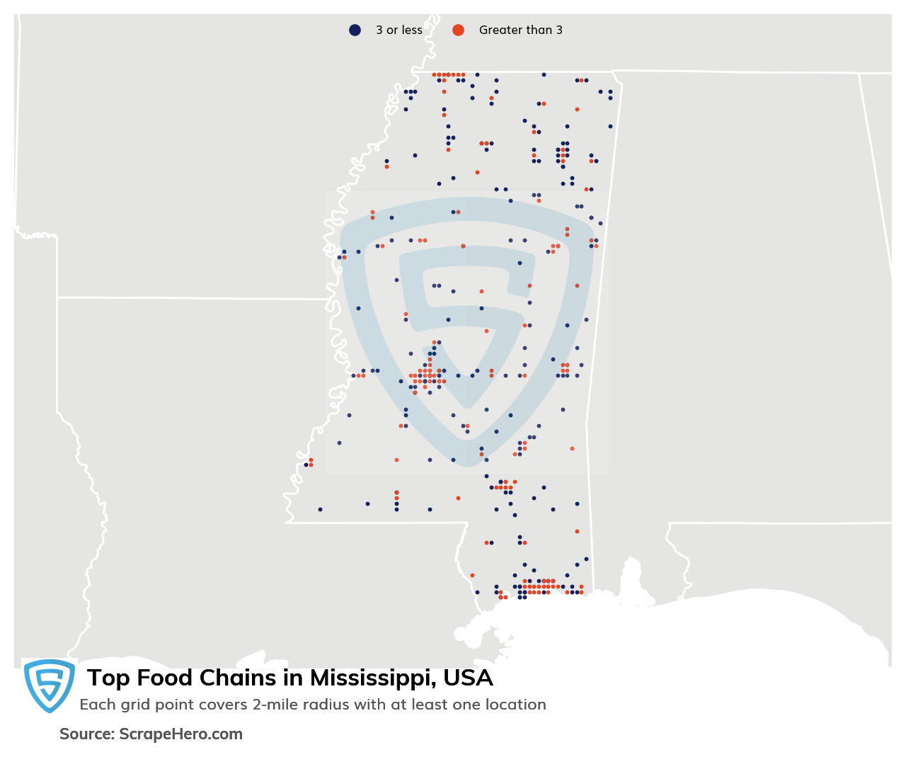 Map of top food chains in Mississippi in 2025