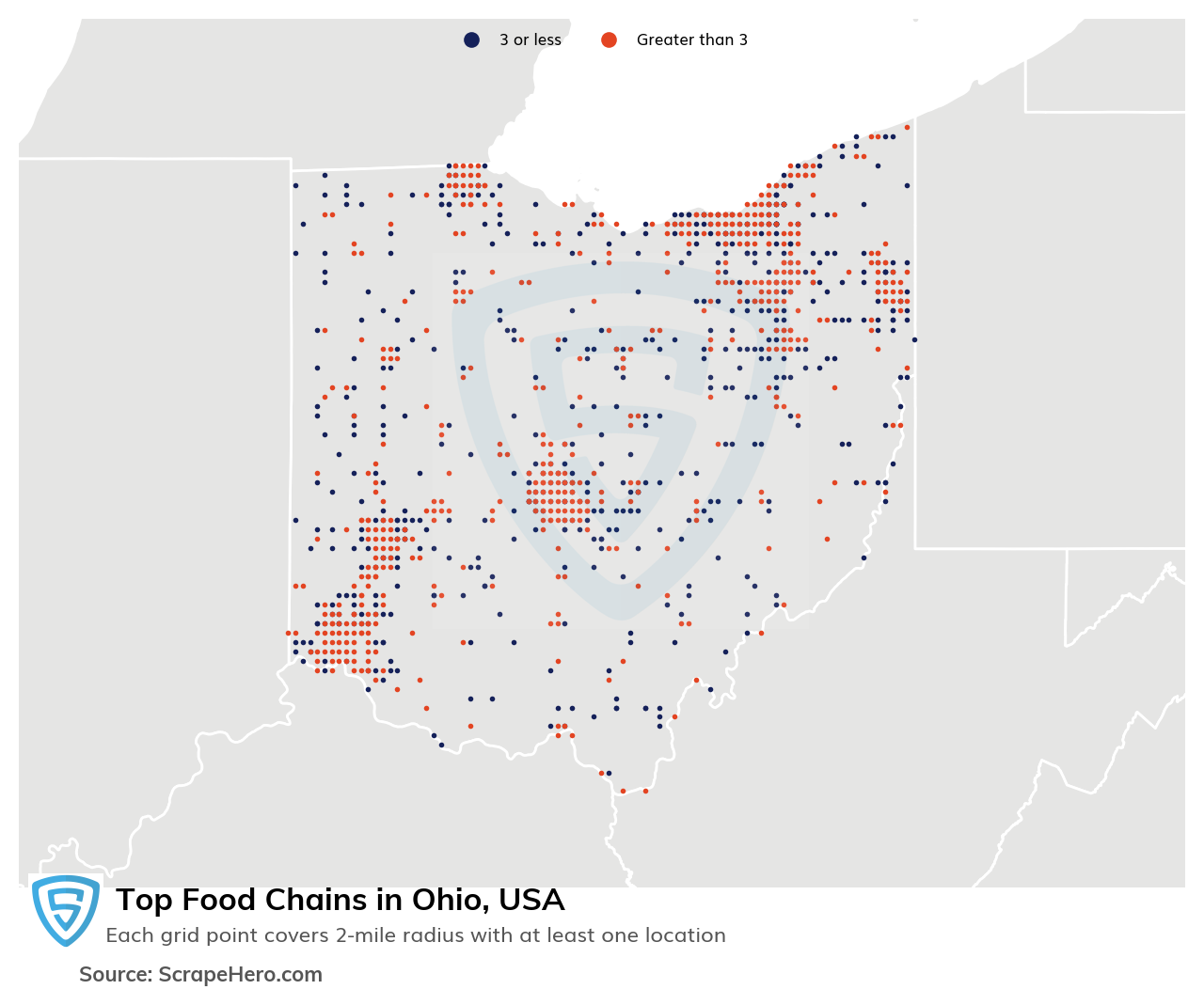 Map of 10 Largest food chains in Ohio in 2023 Based on Locations
