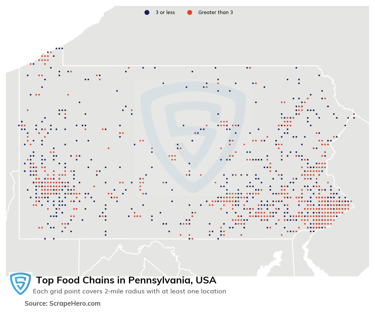 Map of 10 Largest food chains in Pennsylvania in 2023 Based on Locations