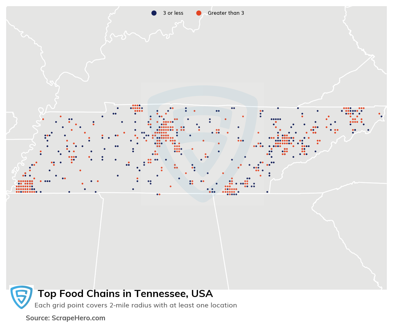 Map of 10 Largest food chains in Tennessee in 2023 Based on Locations