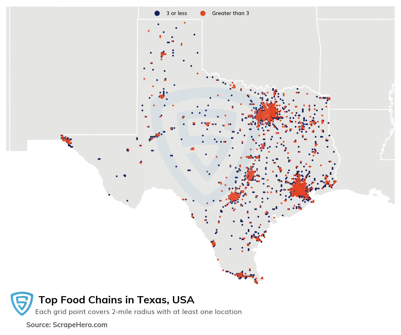 Map of 10 Largest food chains in Texas in 2023 Based on Locations
