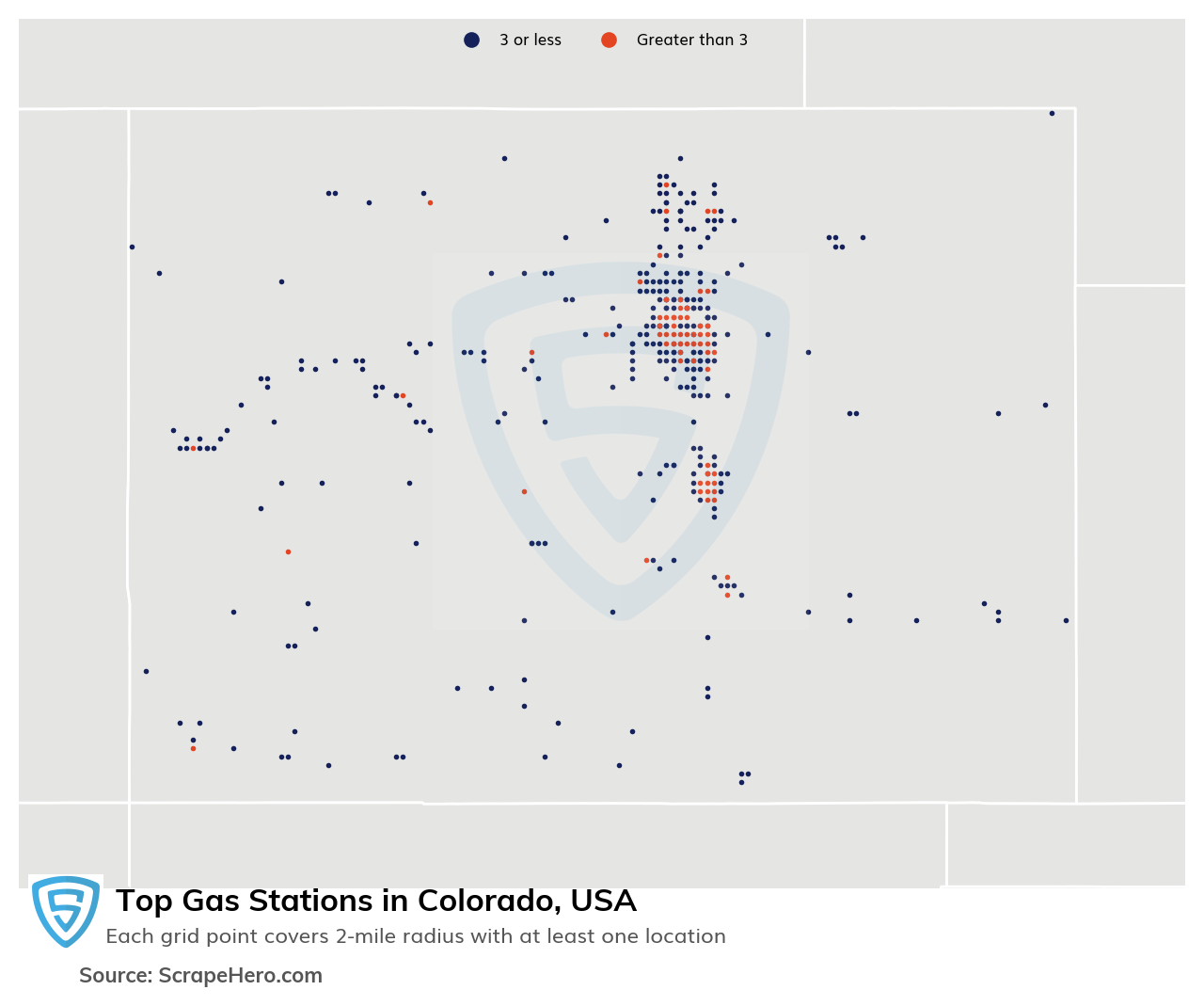 Map of 10 Largest gas stations in Colorado in 2025 Based on Locations