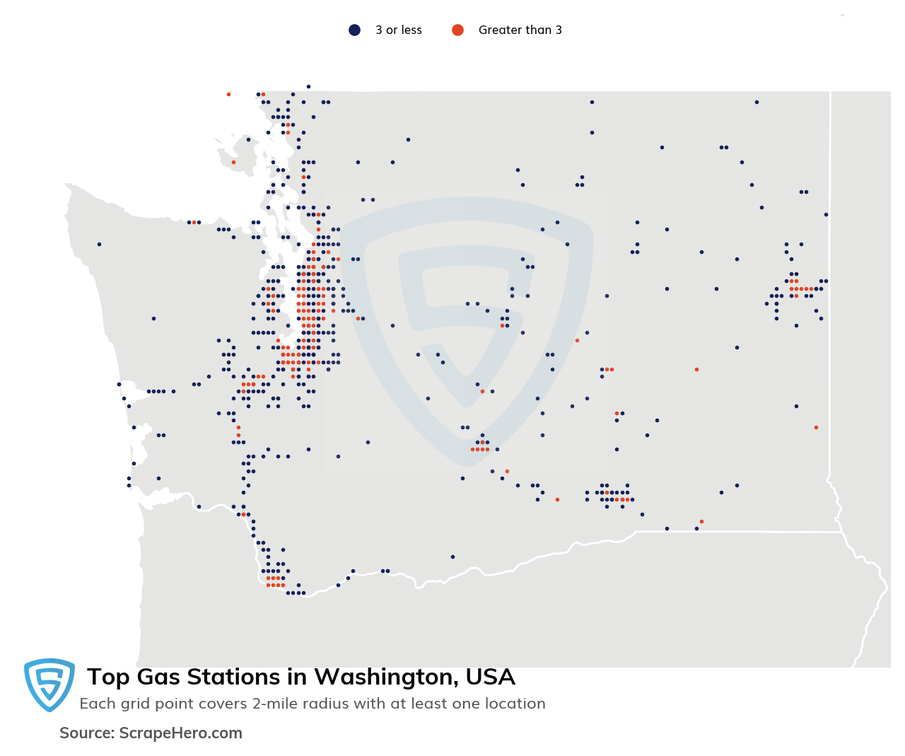 Map of 10 Largest gas stations in Washington in 2023 Based on Locations