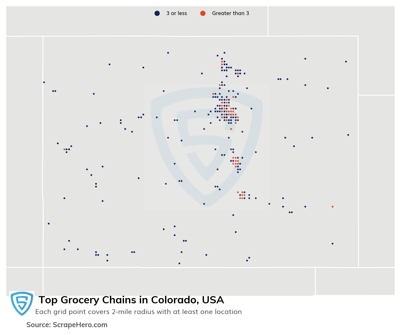 Map of 10 Largest grocery chains in Colorado in 2025 Based on Locations