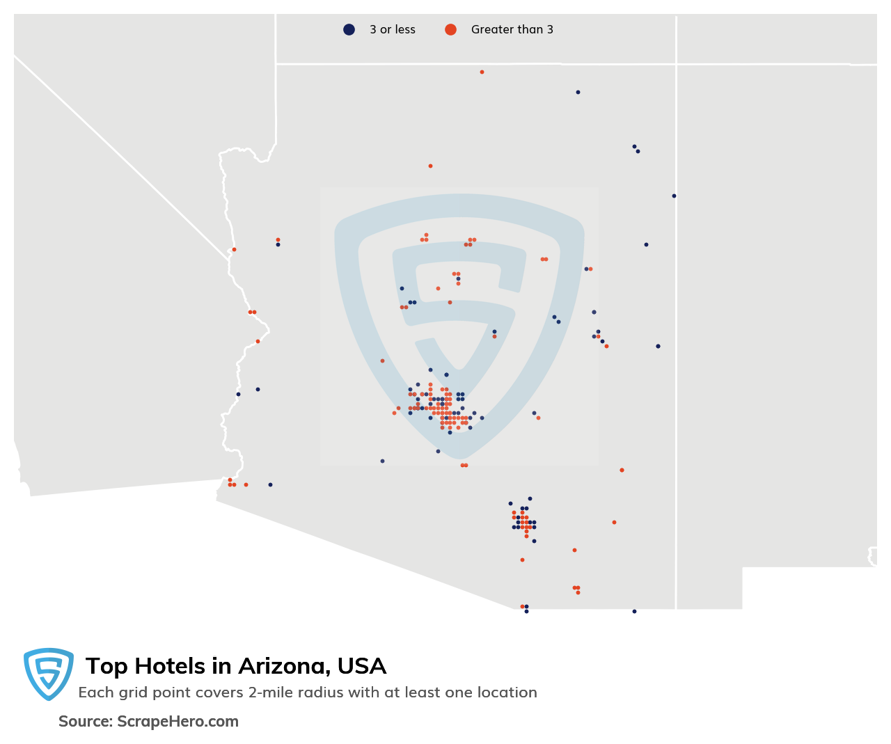 Map of top hotels in Arizona in 2025