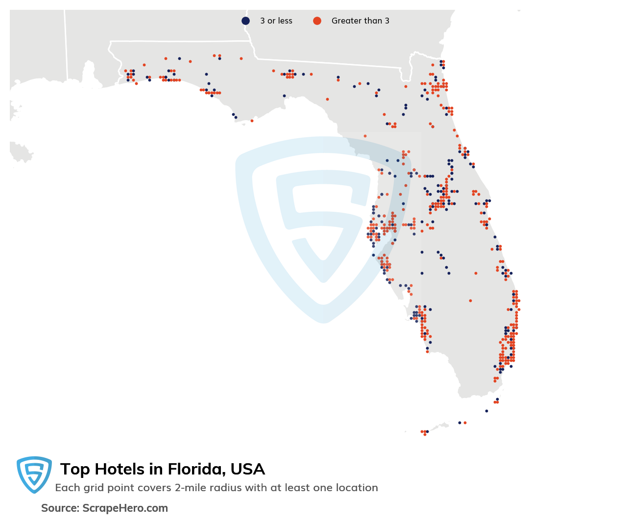 Map of top hotels in Florida in 2022
