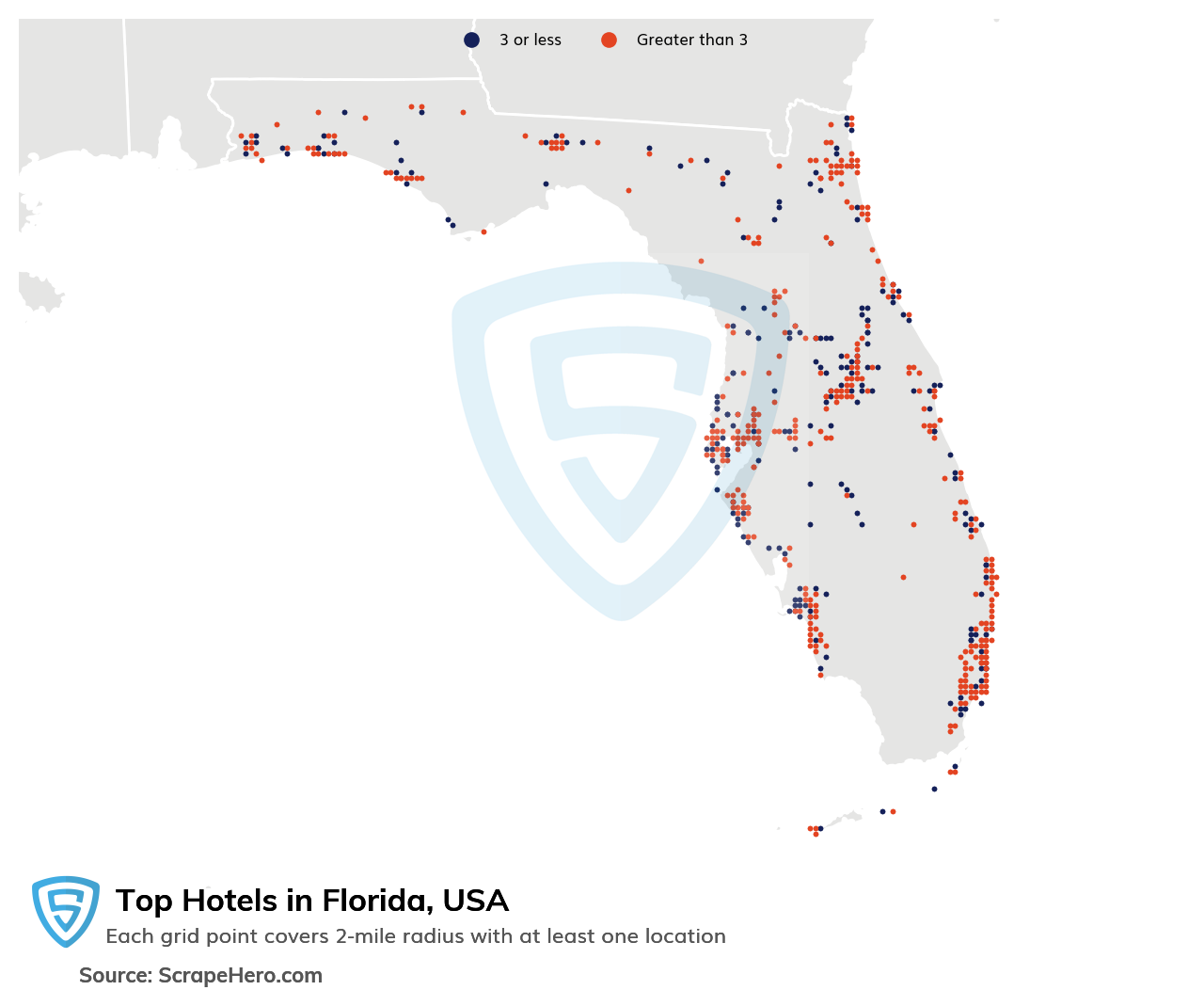 Map of top hotels in Florida in 2024