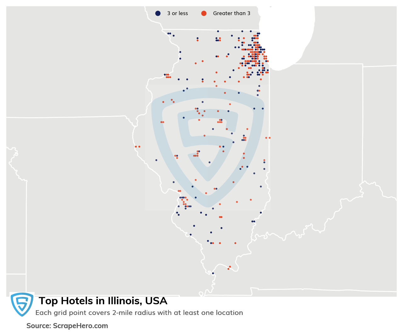 Map of top hotels in Illinois in 2025