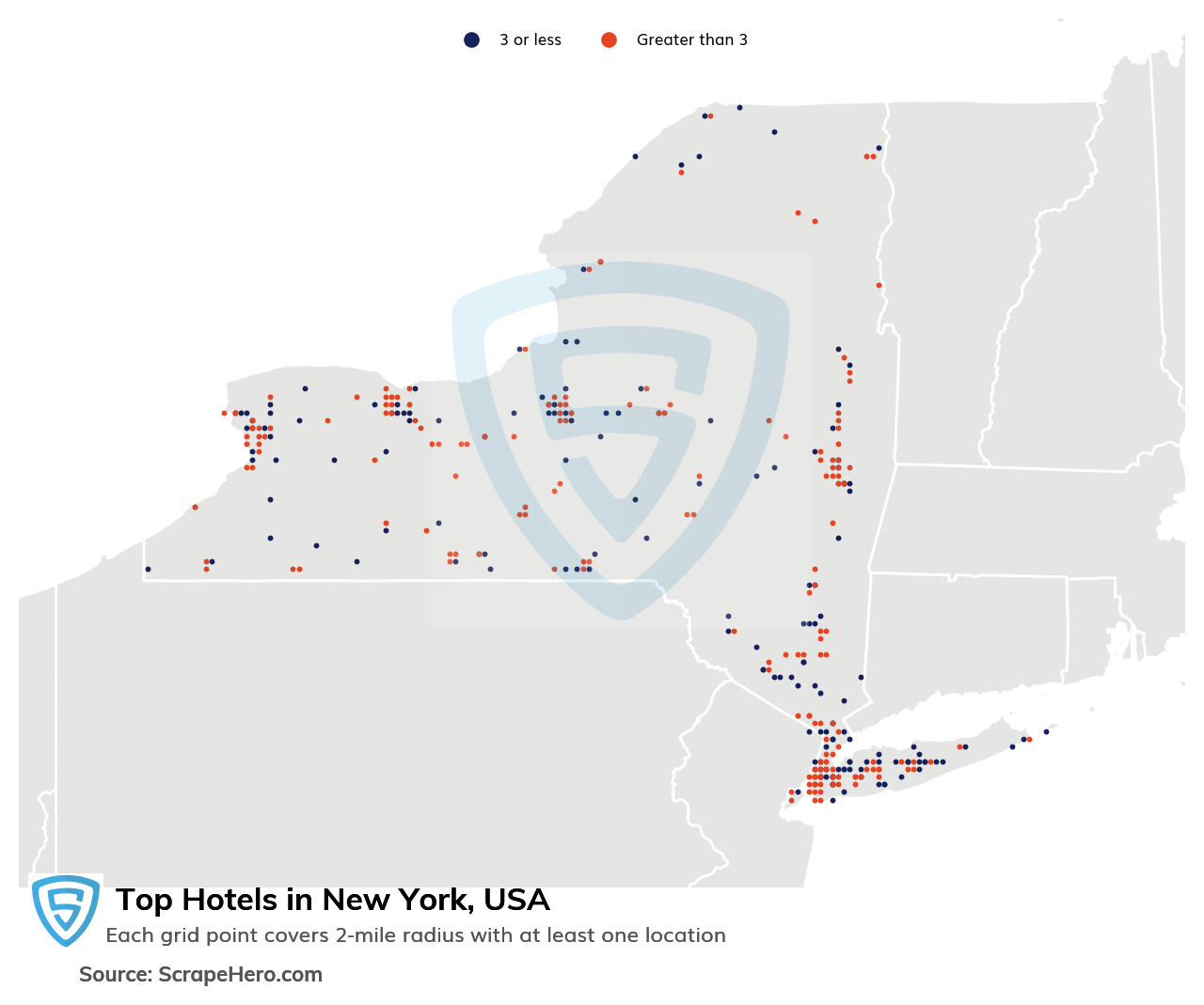 Map of top hotels in New York in 2022