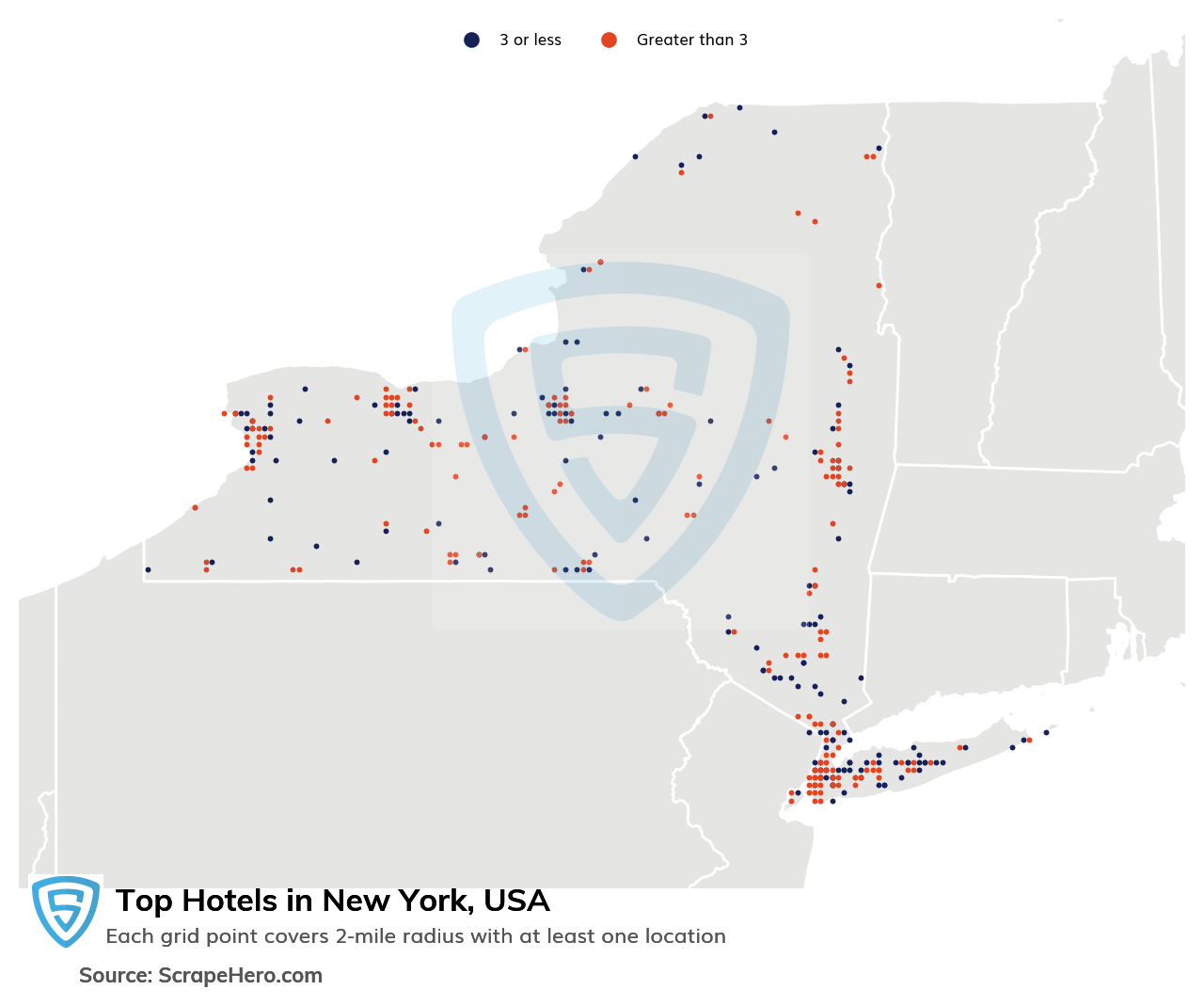 Map of top hotels in New York in 2024