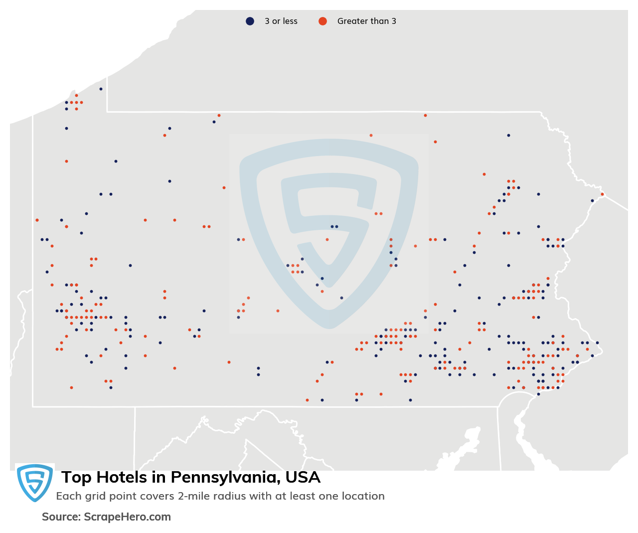 Map of top hotels in Pennsylvania in 2025