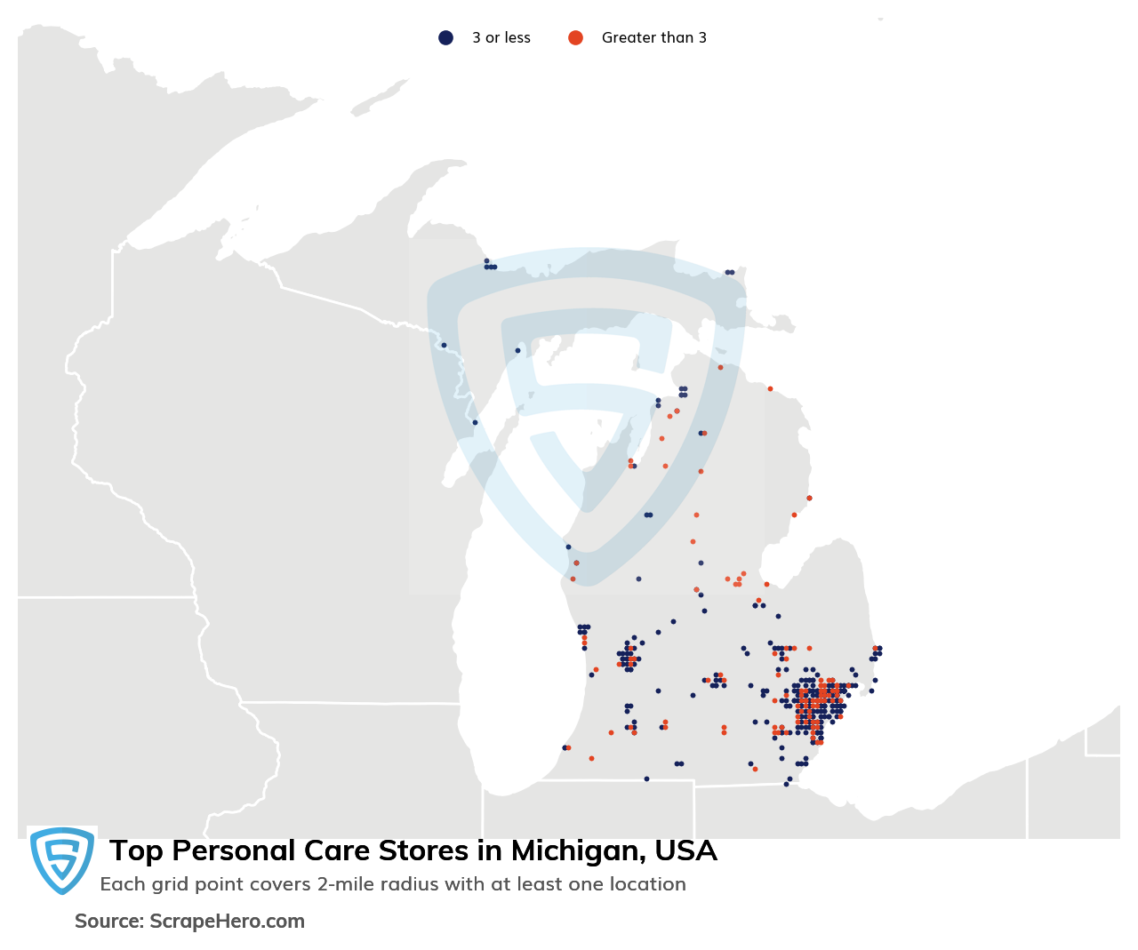 Map of top personal care stores in Michigan in 2025