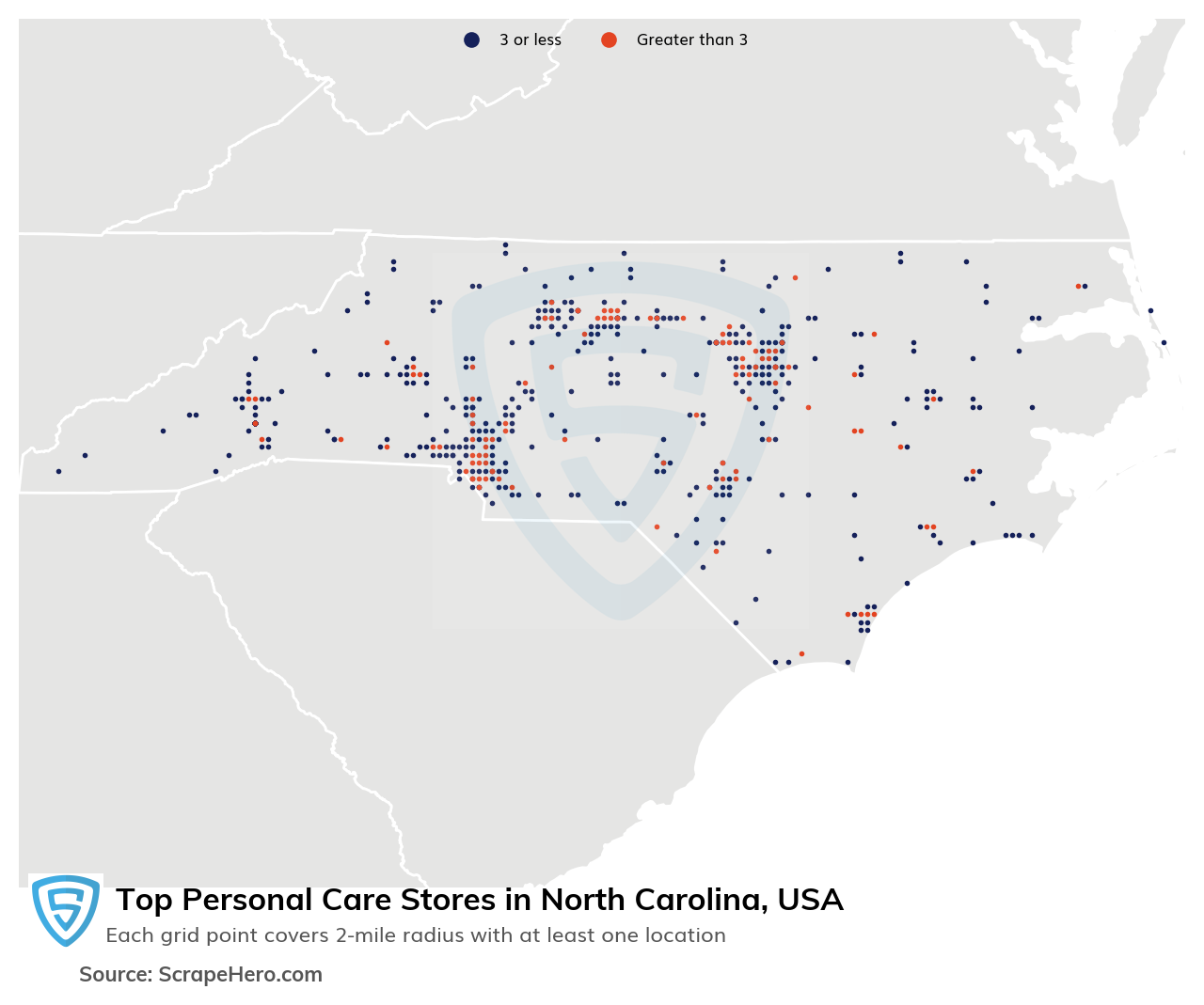 Map of 10 Largest personal care stores in North Carolina in 2026 Based on Locations