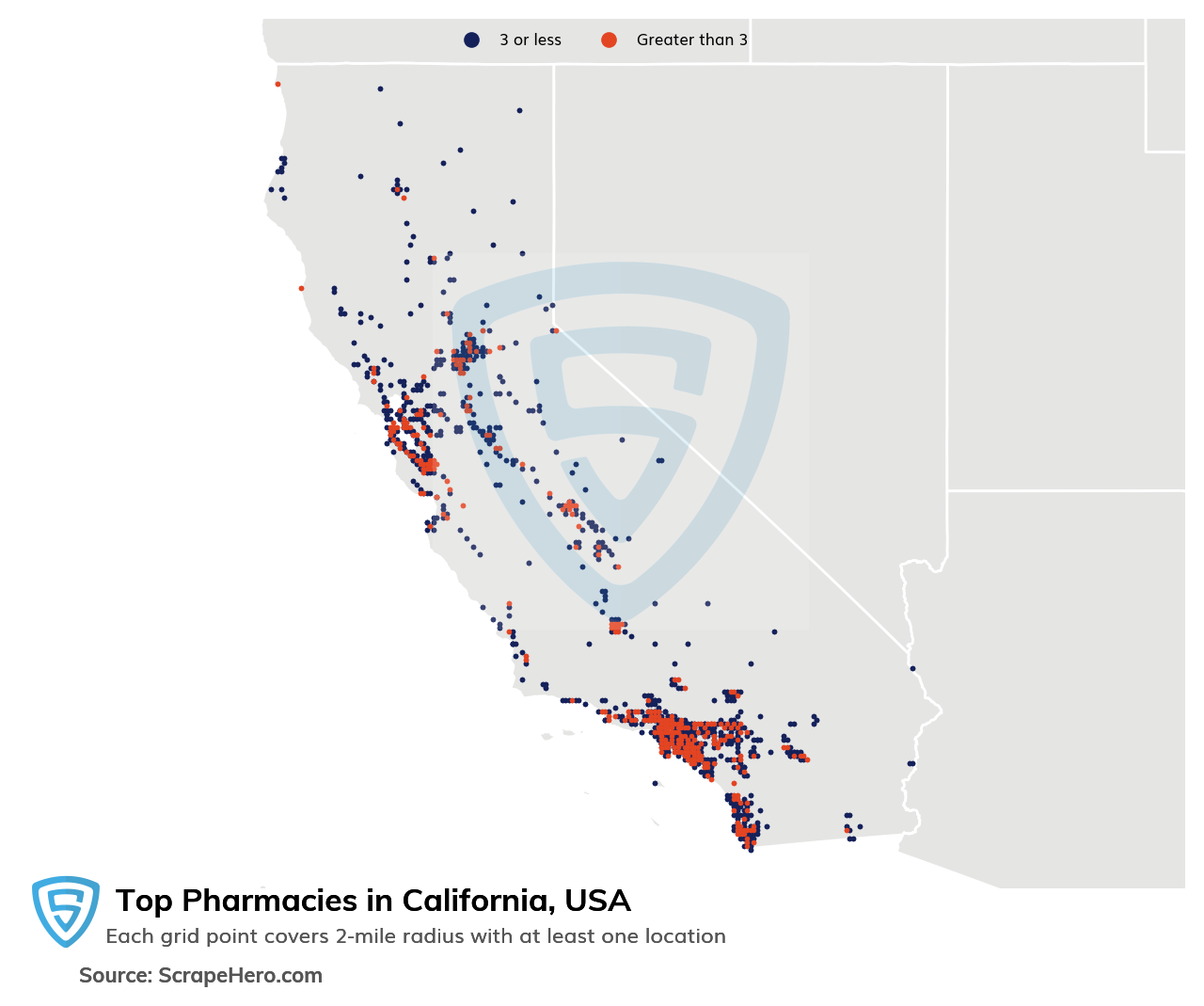 Map of top pharmacies in California in 2025