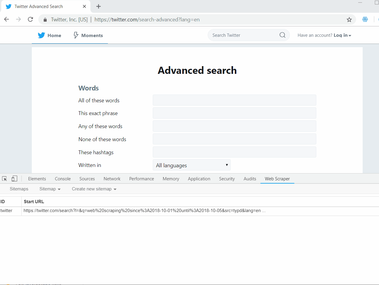 How to scrape Historical Twitter Data using  Scraper and Chrome