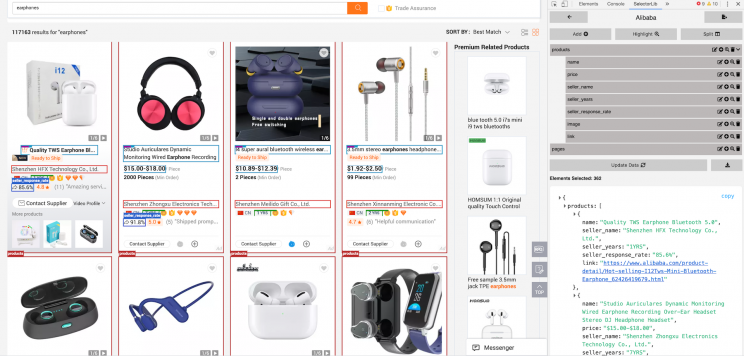 Selectorlib Template for Alibaba Search Result Page
