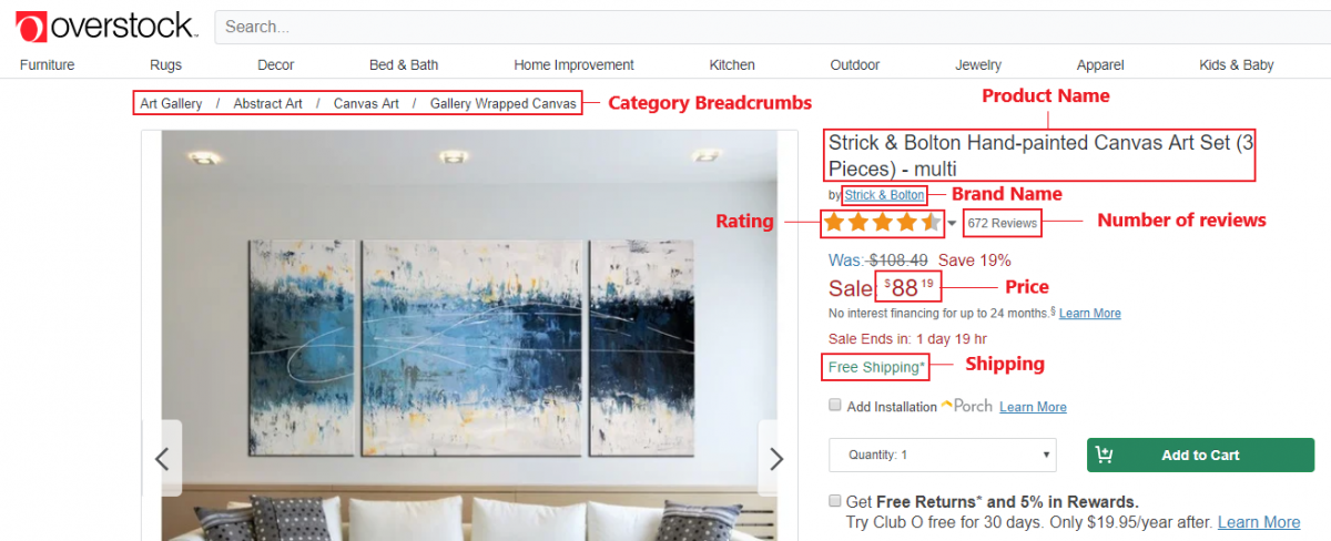 Scrape Product Data From Overstock Using Google Chrome