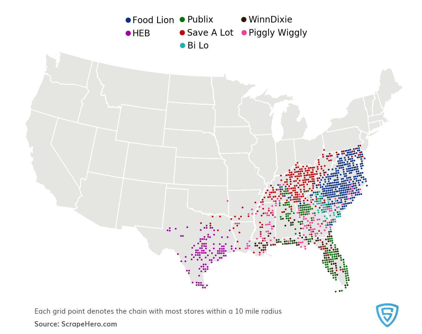 Market in USA. SCRAPEHERO. Biggest supermarket Chain in each European Country. Top regions