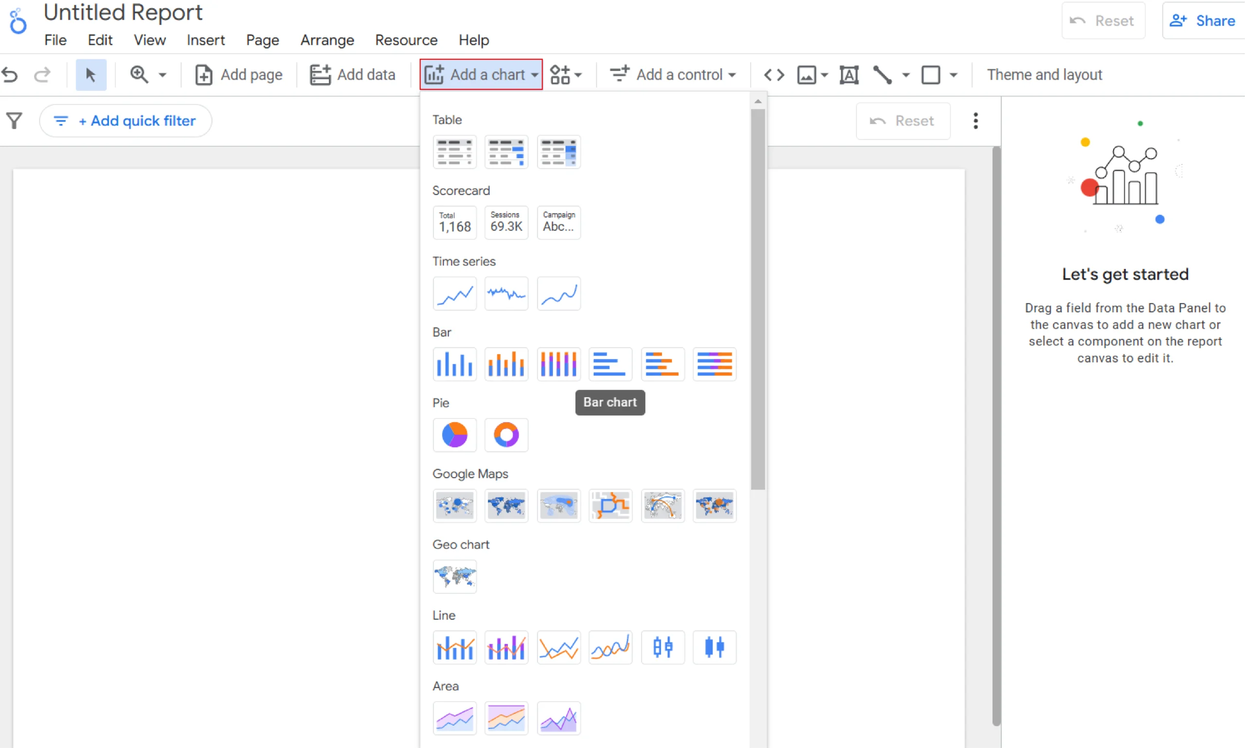 Creating a data report using charts