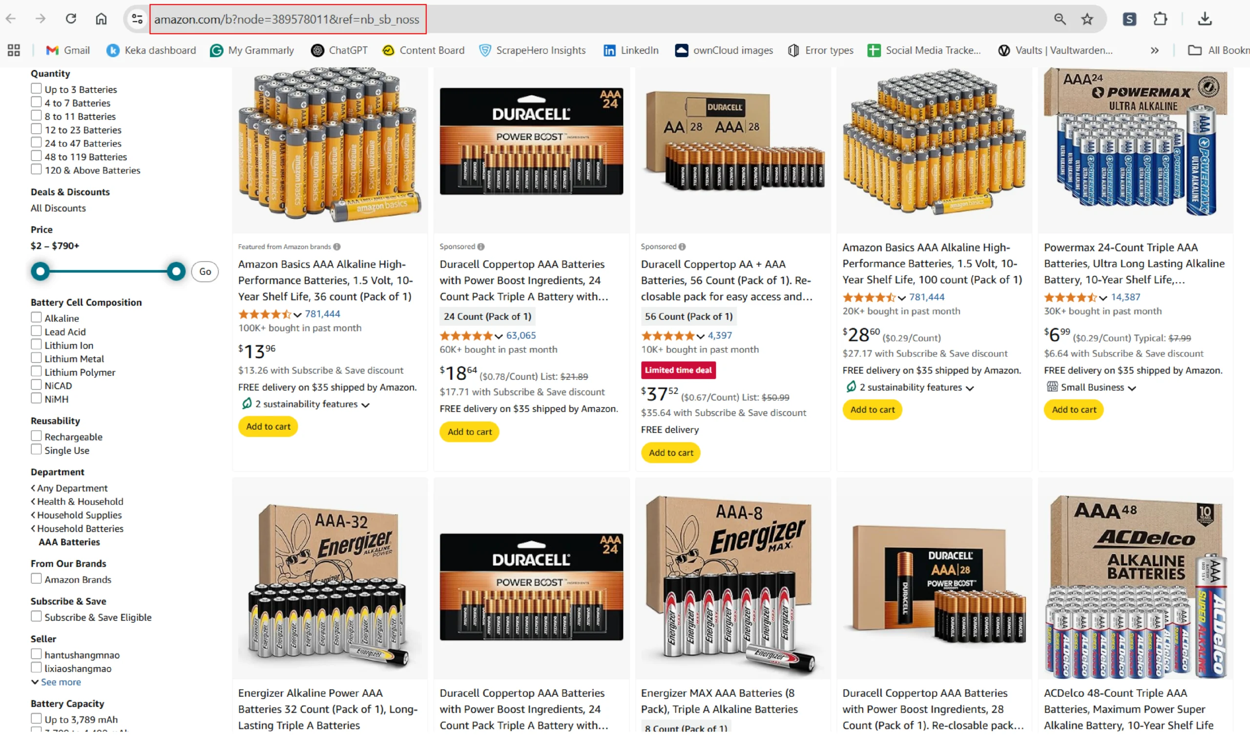 Amazon search results URL