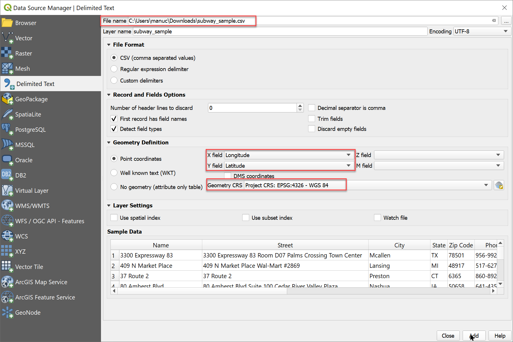 Data Source Manager window