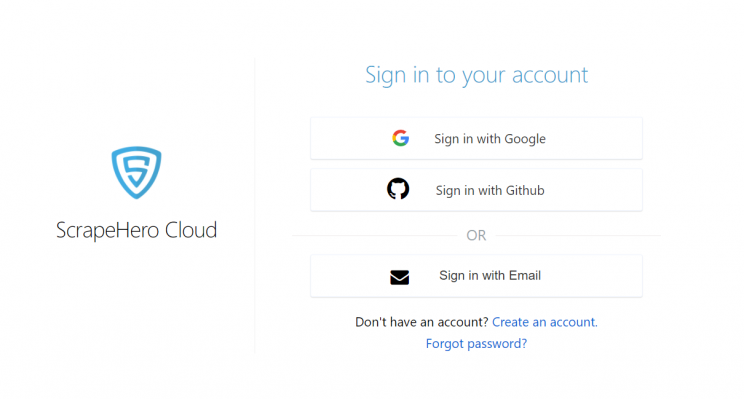 ScrapeHero cloud's login page