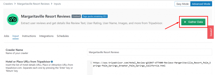 Gather data using the Tripadvisor hotel review scraper