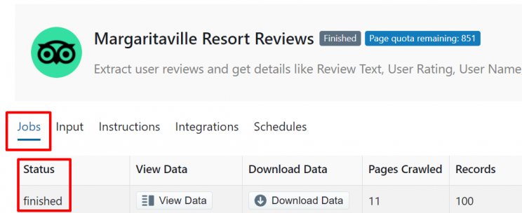 Check the status of your Tripadvisor hotel scraper
