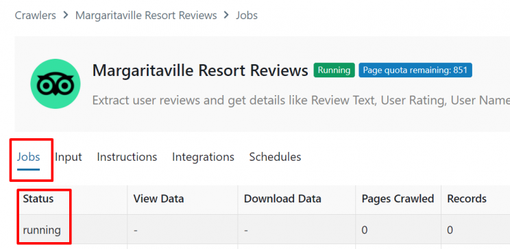 Check the status of your Tripadvisor hotel review scraper