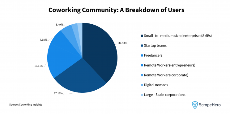 pie chart explaining the demographics of remote work spaces. 