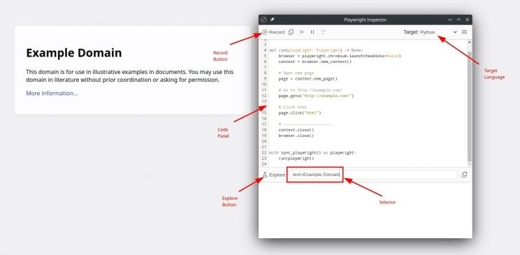 Codegen Playwright Inspector features
