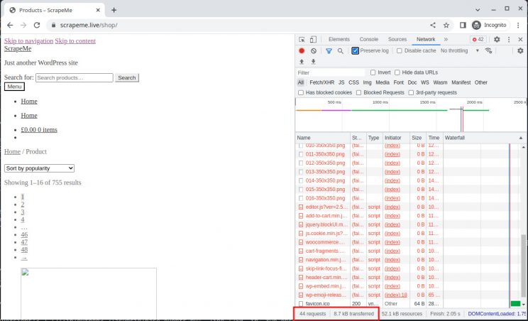 Transferred bandwidth on browser network tab