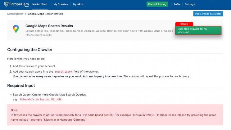Add google maps scraper by ScrapeHero Cloud to account