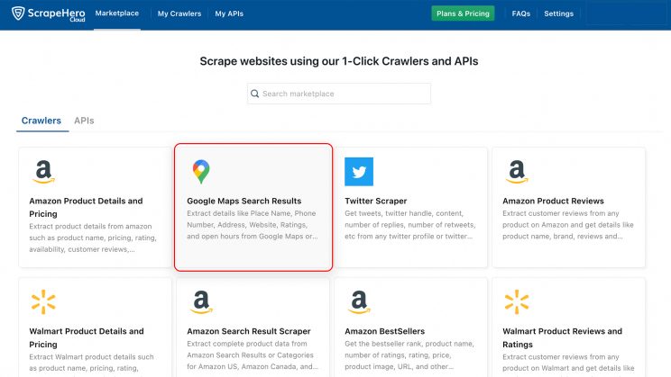Google Maps Scraper Marketplace by ScrapeHero Cloud