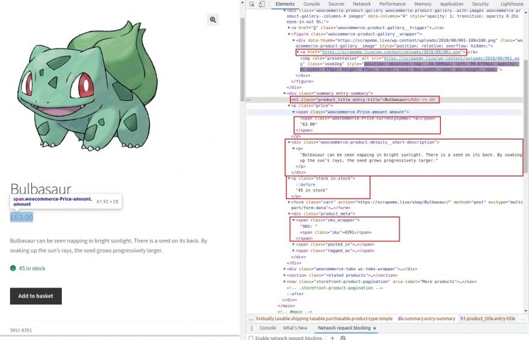 cheerio web scraping inspect product page data xpath