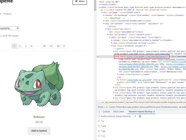 cheerio web scraping inspect product url xpath