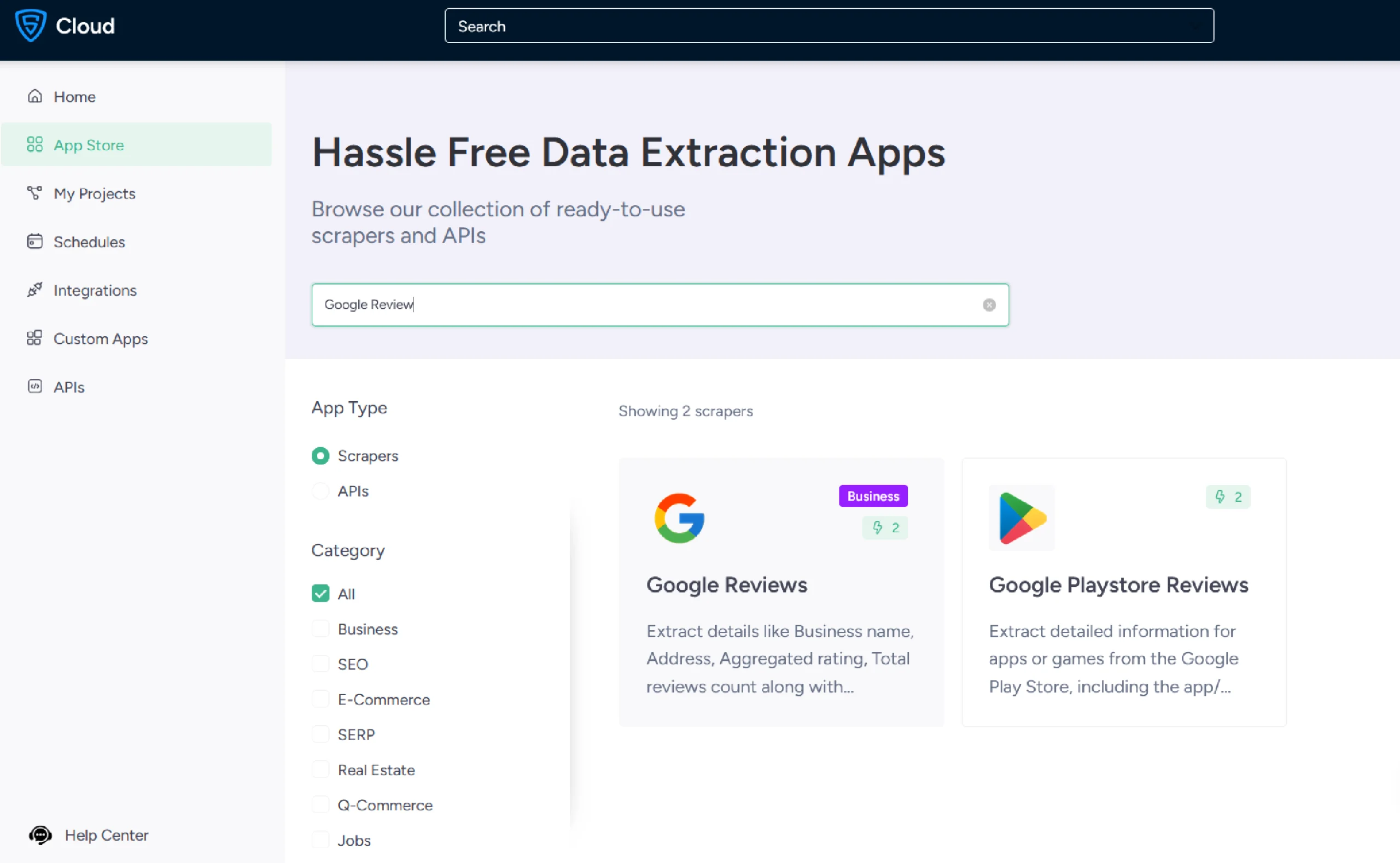 ScrapeHero Cloud App Store