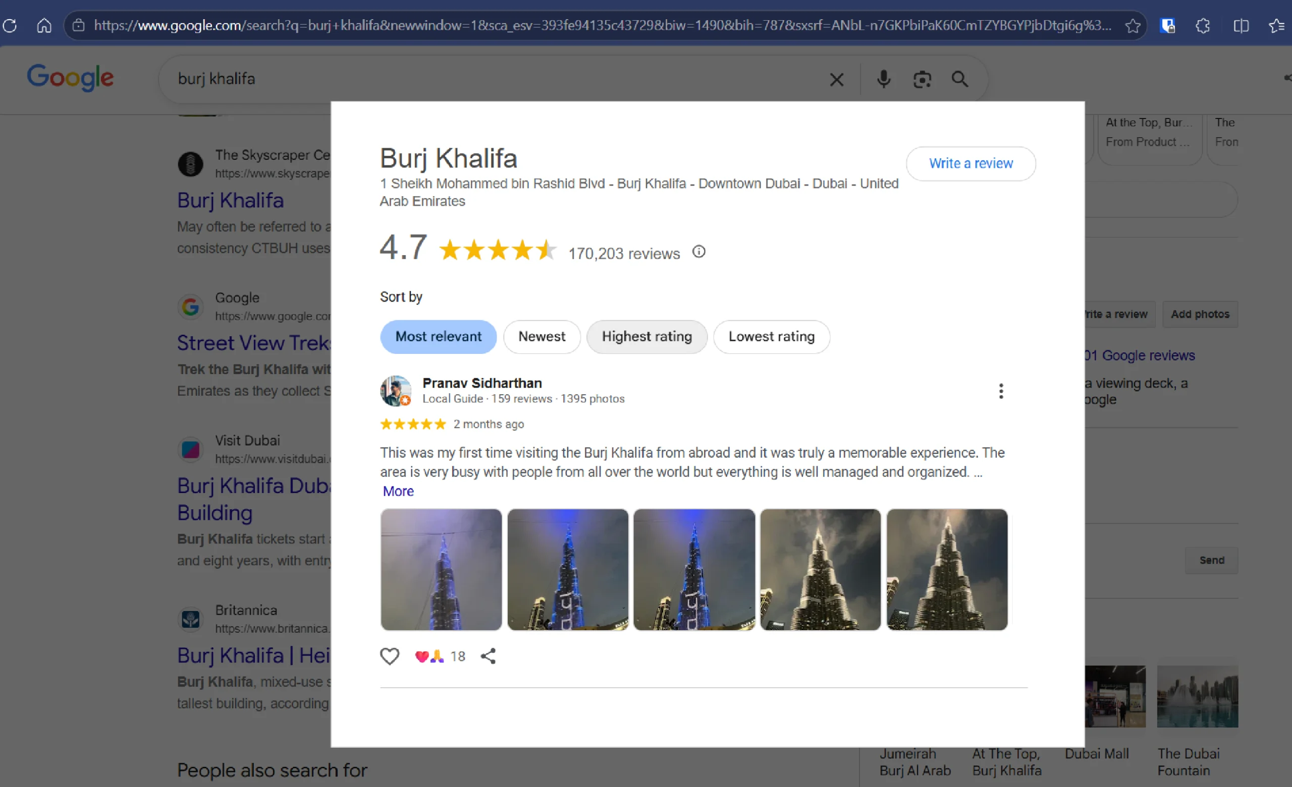 Getting the URL of the Google Reviews page