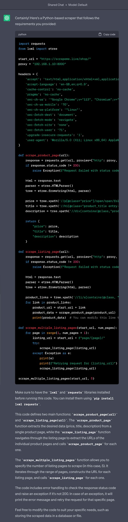 Alt Text: Output for ChatGPT Web Scraping