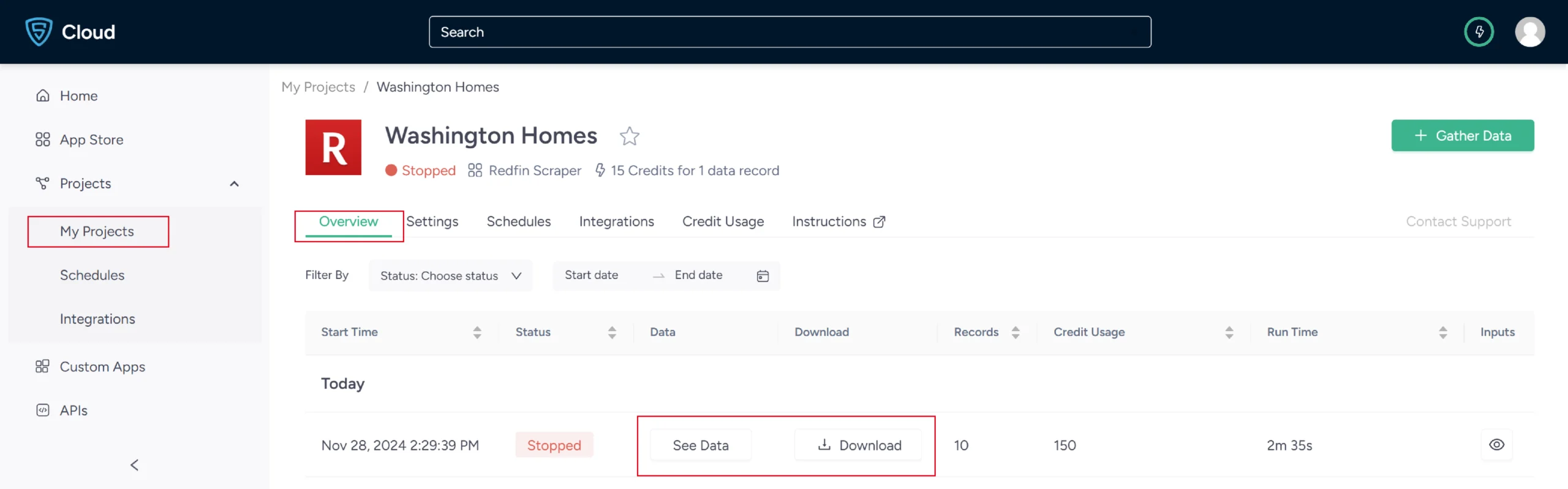 Redfin scraper extracted data